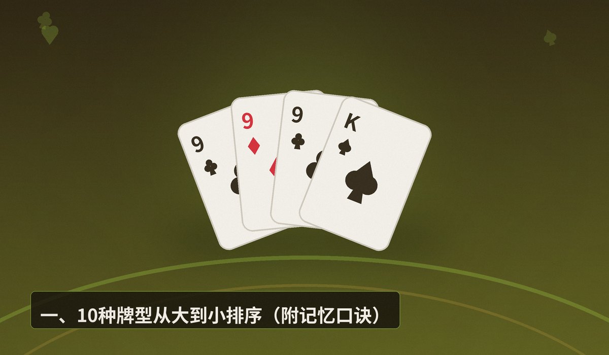 德州扑克牌型大小顺序图 - 德州扑克牌型大小顺序图：从皇家同花顺到高牌，一张图看懂全部10种牌型